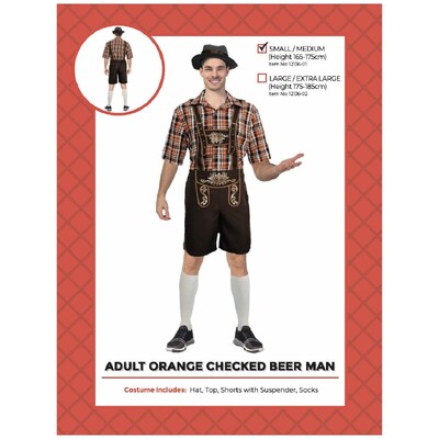 Adult Oktoberfest Brown Check Beer Man Lederhosen Costume S/M