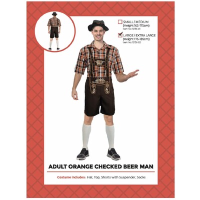 Adult Oktoberfest Brown Check Beer Man Lederhosen Costume L/XL
