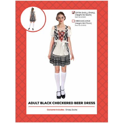 Adult Black & White Check Beer Girl Oktoberfest Costume XS/S │German Dress Stockings