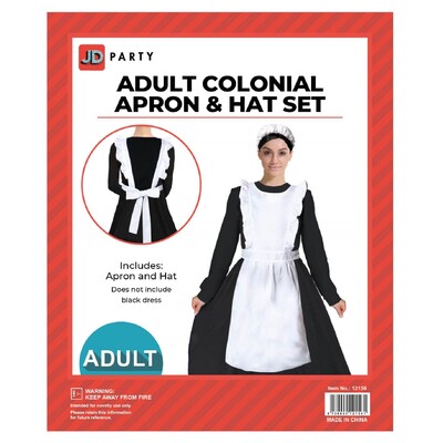 Adult White Colonial Apron & Hat Costume Set