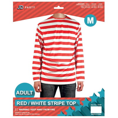 Adult Red & White Stripe Long Sleeve Costume Top Medium