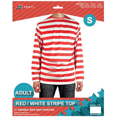 Adult Red & White Stripe Long Sleeve Costume Top Small