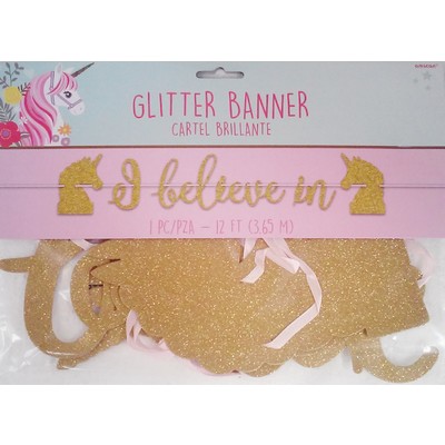 Magical Unicorn Gold Glitter I Believe Banner Pk 1