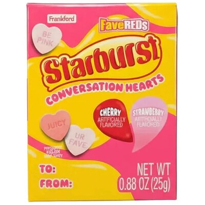 Starburst Cherry Strawberry Conversation Hearts 25g Pk 1