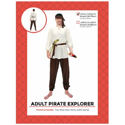 Adult Pirate Explorer Costume Small Medium | Mens Pirate Outfit Fancy Dress