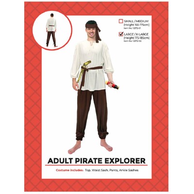 Adult Pirate Explorer Costume Large XL | Mens Pirate Outfit Fancy Dress