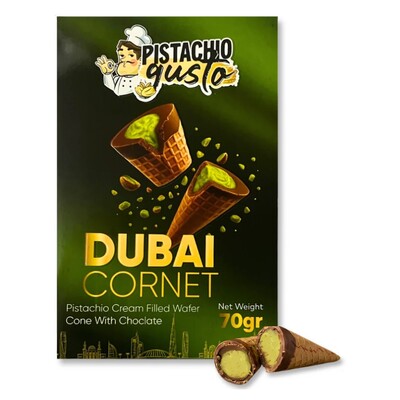 Pistachio Gusto Mini Dubai Cornet Chocolate 70g Pack of 6 | Pistachio Cream Filled Wafer Cones