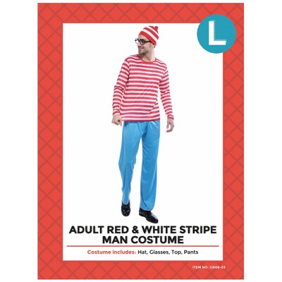 Adult Red & White Striped Man Costume Large