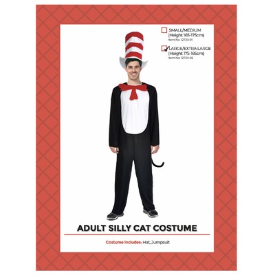 Black & White Adult Silly Cat Jumpsuit Costume with Hat L/XL