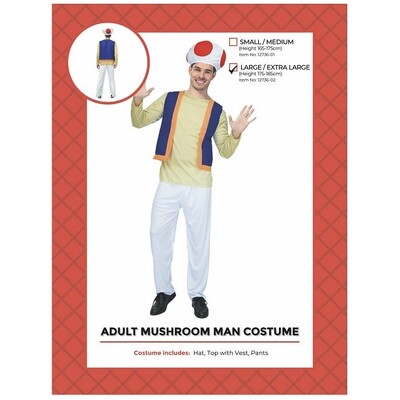 Adult Gaming Toad Mushroom Man Costume L/XL