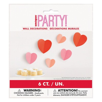 Valentine's Heart Wall Decorations 6 Pack | Red Pink & Peach Cardboard Cutouts with Adhesive Dots