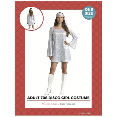 Adult 70s Disco Girl Costume │Silver Holographic Dress Headband One Size