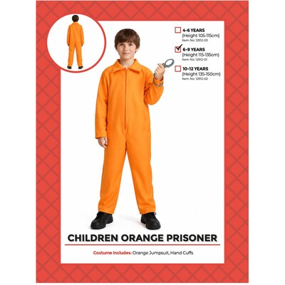 Kids Orange Prisoner Jumpsuit & Handcuffs Costume Set | Ages 6-9