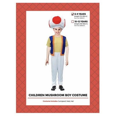 Child Gaming Toad Mushroom Man Costume 6-9 Yrs