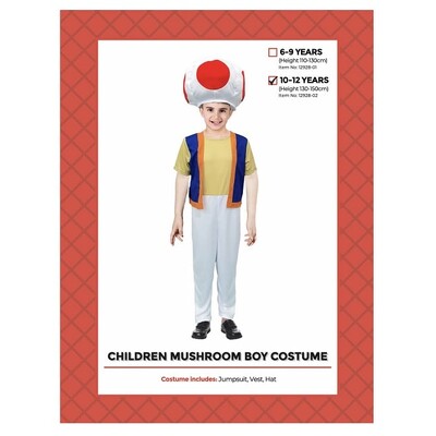 Child Gaming Toad Mushroom Man Costume 10-12 Yrs