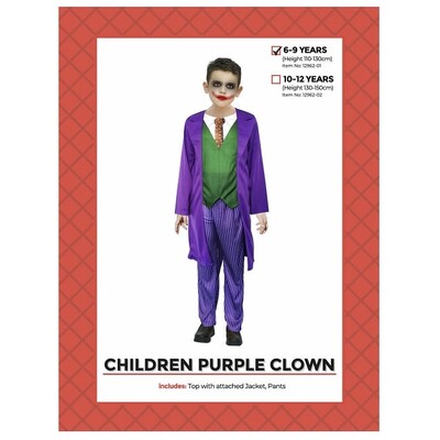 Child Purple Joking Clown Costume 6-9 Yrs