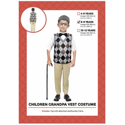Child Grandpa Old Man Top & Pants Costume 6-9 Yrs