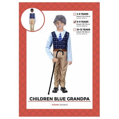 Child Blue Grandpa Jumpsuit Costume 6-9 Yrs