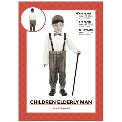 Child Elderly Old Man Jumpsuit Costume 4-6 Yrs