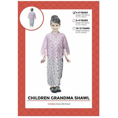 Child Old Lady Grandma Dress & Shawl Costume 4-6 Yrs