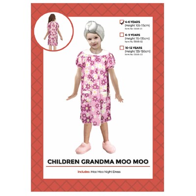 Child Pink Flower Dress Grandma Costume 4-6 Yrs