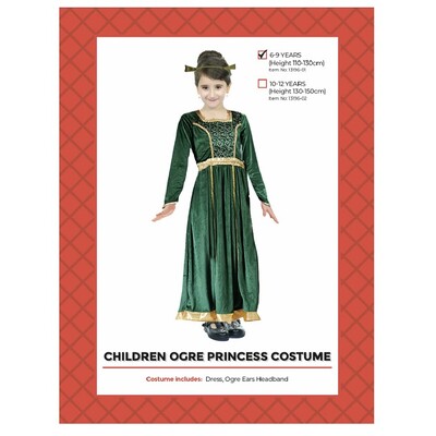 Child Green Ogre Princess Costume 6-9 Yrs