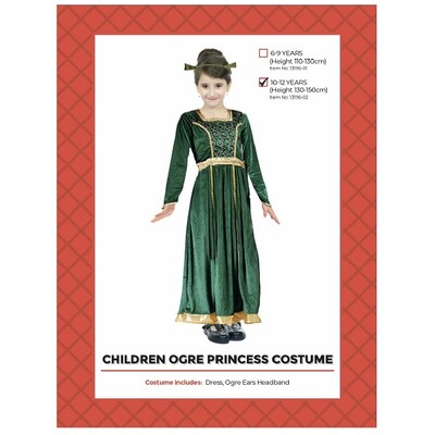 Child Green Ogre Princess Costume 10-12 Yrs