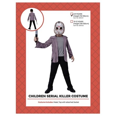 Child Friday Serial Killer Halloween Costume 6-9 Yrs