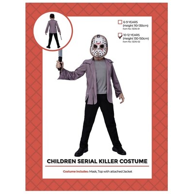 Child Friday Serial Killer Halloween Costume 10-12 Yrs