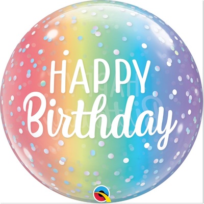 Ombre Rainbow Happy Birthday Bubble Balloon (22in, 55cm)