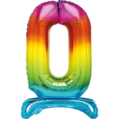 Rainbow Number 0 Standing Foil Balloon 76cm (Air Fill Only)
