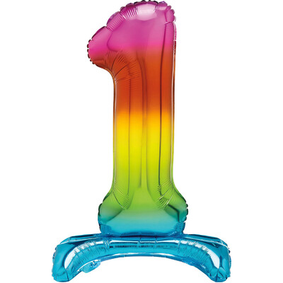 Rainbow Number 1 Standing Foil Balloon 76cm (Air Fill Only)