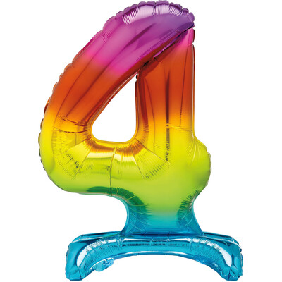 Rainbow Number 4 Standing Foil Balloon 76cm (Air Fill Only)