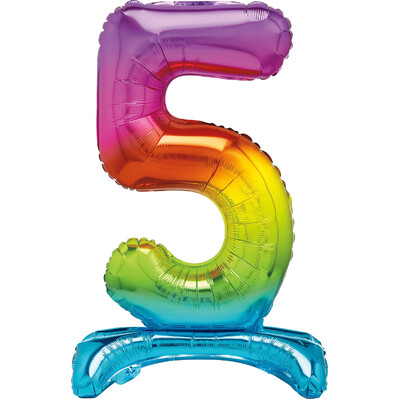 Rainbow Number 5 Standing Foil Balloon 76cm (Air Fill Only)