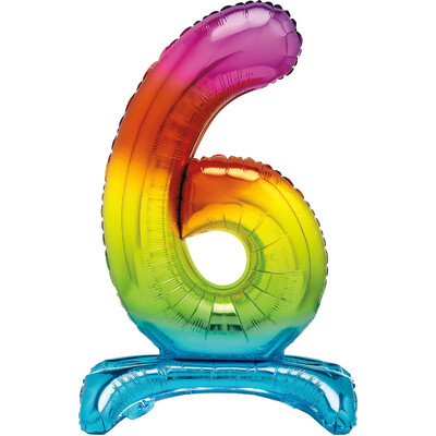 Rainbow Number 6 Standing Foil Balloon 76cm (Air Fill Only)