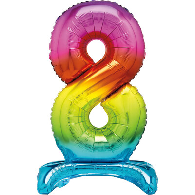 Rainbow Number 8 Standing Foil Balloon 76cm (Air Fill Only)