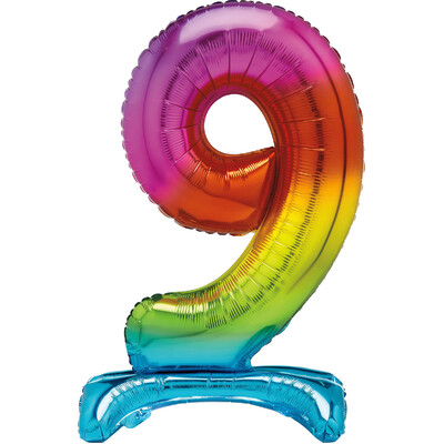 Rainbow Number 9 Standing Foil Balloon 76cm (Air Fill Only)