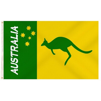 Australian Green & Yellow Kangaroo Fabric Flag with Eyelets 90 x 150cm