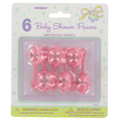 Baby Shower Favours - Pink Rattles Pk6 