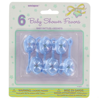 Baby Shower Favours - Blue Rattles Pk6 