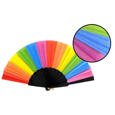 Rainbow Glitter Collapsible Hand Fan 23cm