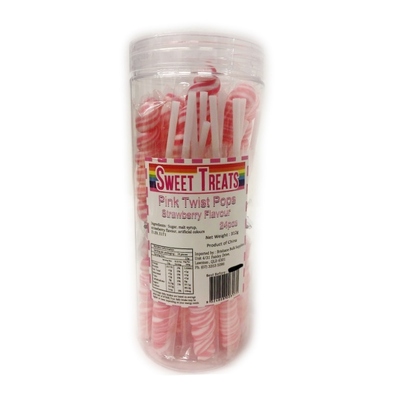 Pink & White Strawberry Twist Pops Lollipops (13g Each) Pk 24