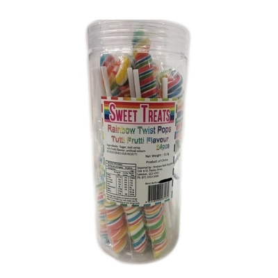 Rainbow Tutti Frutti Twist Pops Lollipops (13g Each) Pk 24