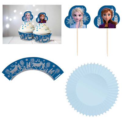 Frozen 2 Cupcake Kit with Cases, Picks & Glitter Wraps Pk 24