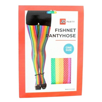 Rainbow Stripe Fishnet Pantyhose Stockings One Size