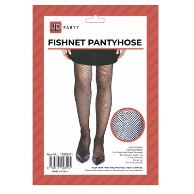 Black Fishnet Fine Weave Rhinestone Stockings One Size
