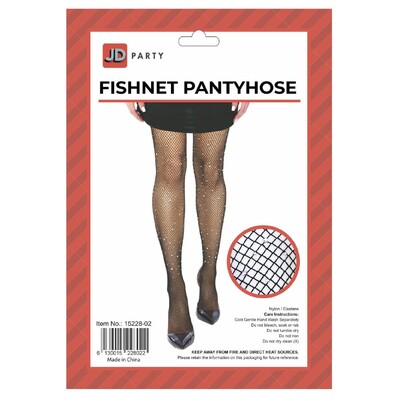 Black Fishnet Large Weave Rhinestone Stockings One Size
