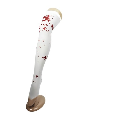 White Over Knee Blood Splatter Stockings | Thigh High Halloween Costume Socks