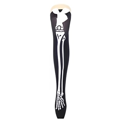 Black Over Knee Skeleton Stockings with Bow | Thigh High Halloween Costume Socks