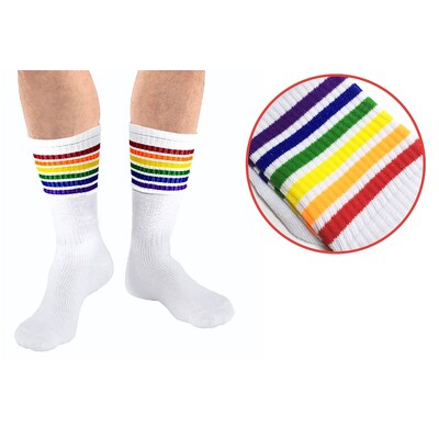 Adult White & Rainbow Stripe Sport Socks 1 Pair